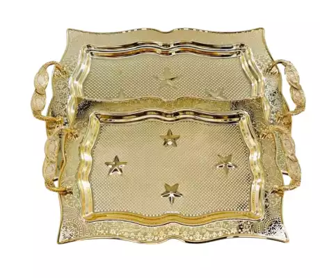 Поднос сервировочный золотистый 2203, набор 2 шт